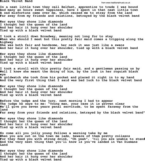 lyrics of black velvet band|More.